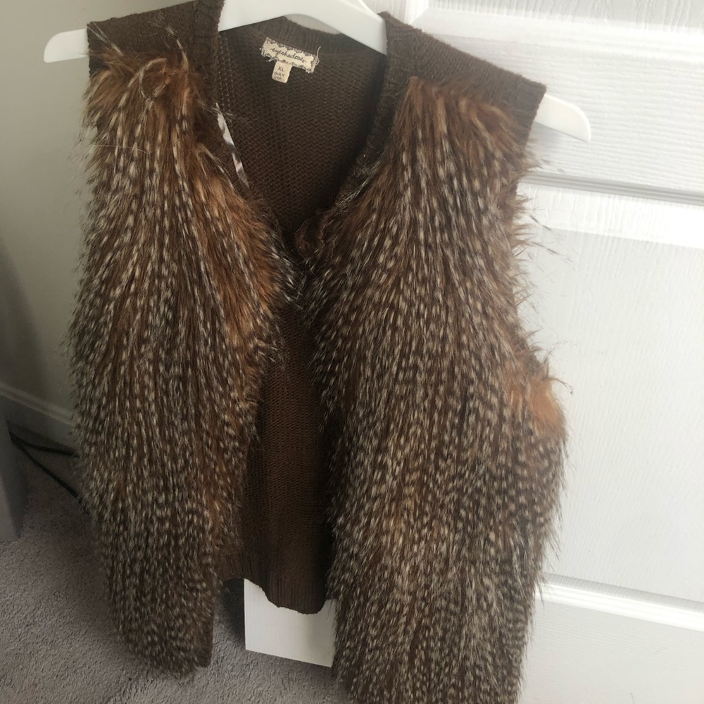 Brown feather vest